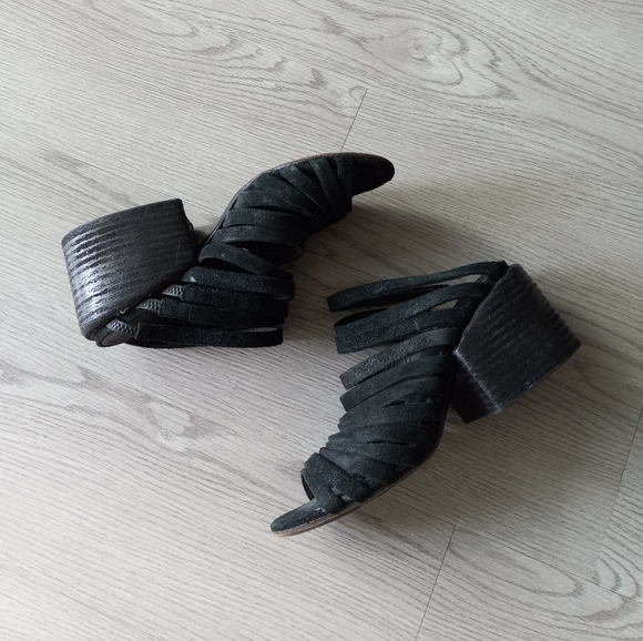 Marsell × Eckhaus Latta Suede Strappy Block Chunky Heel Sandals Black 40EU - Picture 9 of 16